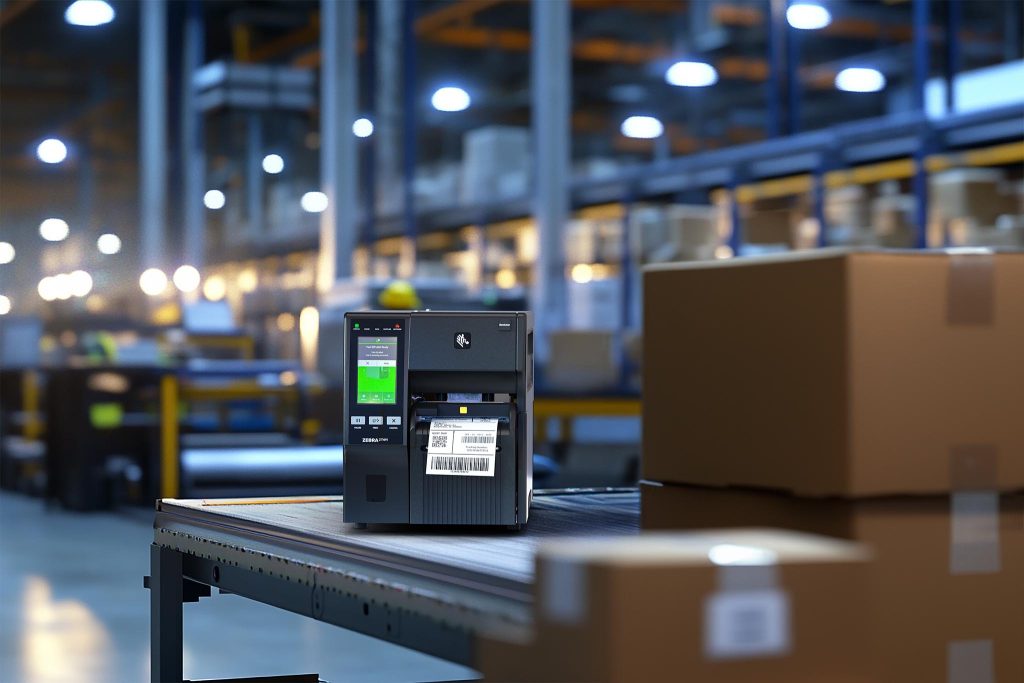 Zebra printer using linerless thermal labels in a Michigan warehouse